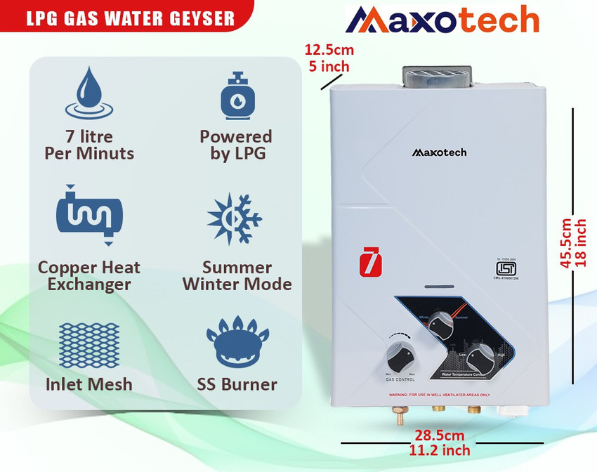 Maxotech 7 L Gas Water Geyser (Raze 7, White) Price in India - Buy Maxotech  7 L Gas Water Geyser (Raze 7, White) online at Flipkart.com
