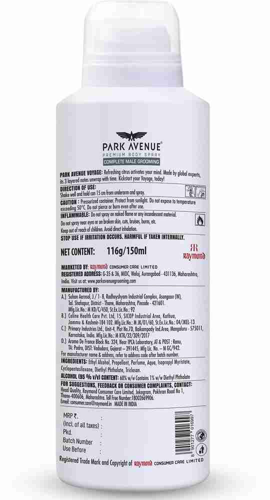 PARK AVENUE Signature Collection Voyage Perfume Body Spray For Men