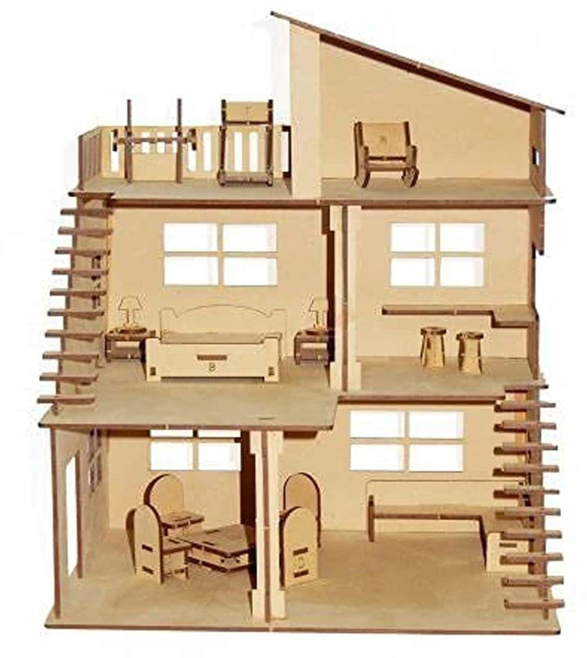 Wooden shop open dollhouse