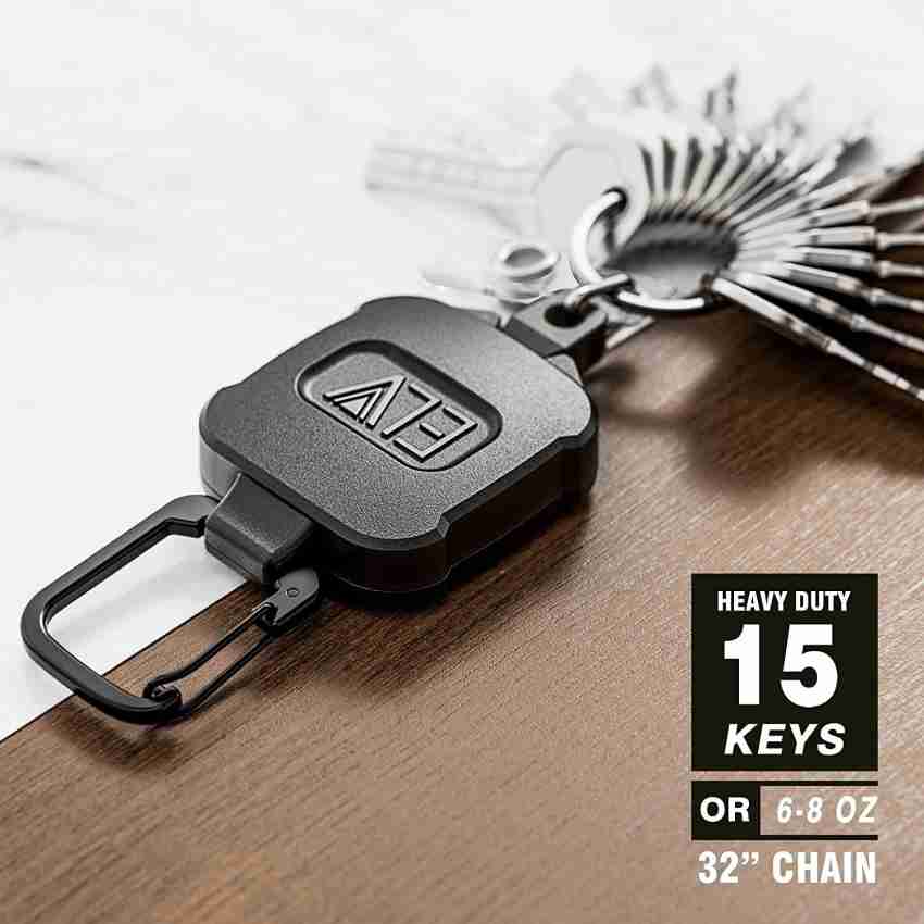 ELV Self retractable ID Badge holder, Heavy Duty, 32 in/81 cm cord,  carabiner Keychain, holds upto 15 keys and tools Key Chain Price in India -  Buy ELV Self retractable ID Badge holder, Heavy Duty, 32 in/81 cm cord,  carabiner Keychain, holds upto 15