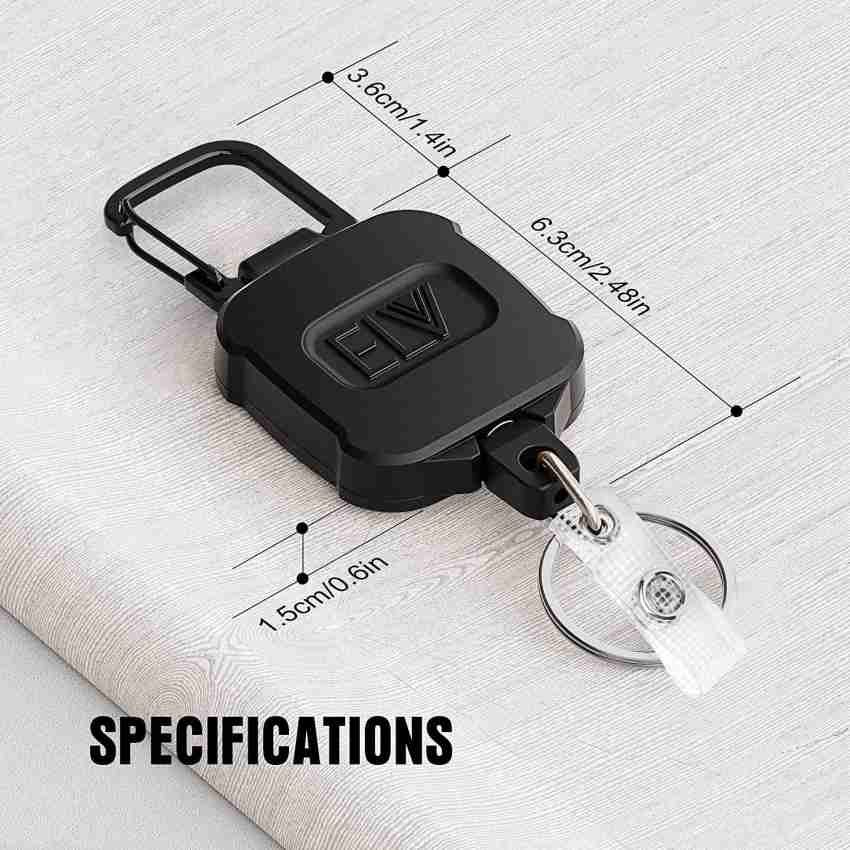 1 Pack ELV Retractable ID Badge Holder, Retractable Keychain Badge Reel, Heavy Duty Metal Body, Strong Dyneema Cord, Carabiner and Key Chain, 30