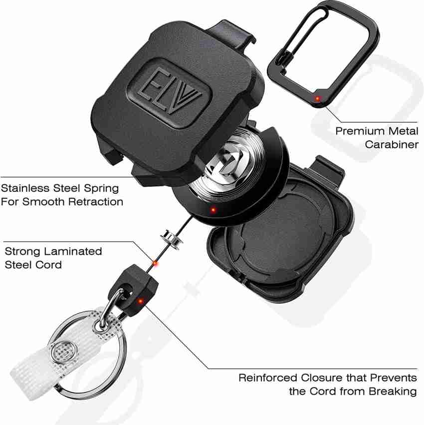 ELV Retractable ID Badge Holder: Heavy Duty Metal Retractable Keychain  Badge Reel with Carabiner Belt Clip - 31” Strong Cord