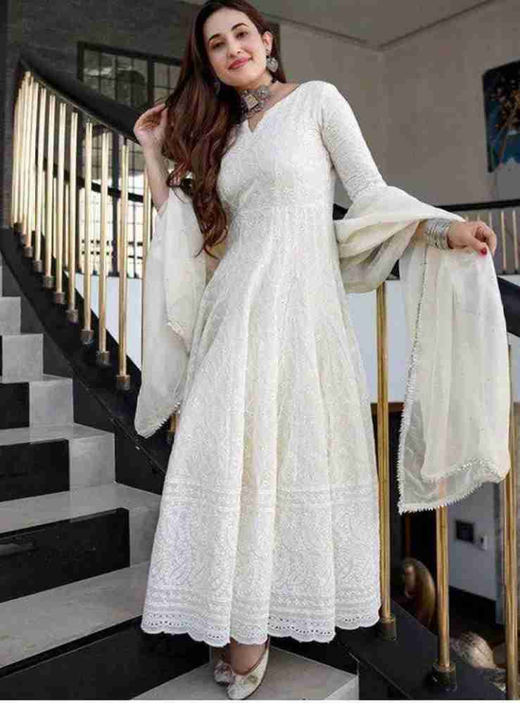 White anarkali clearance for women