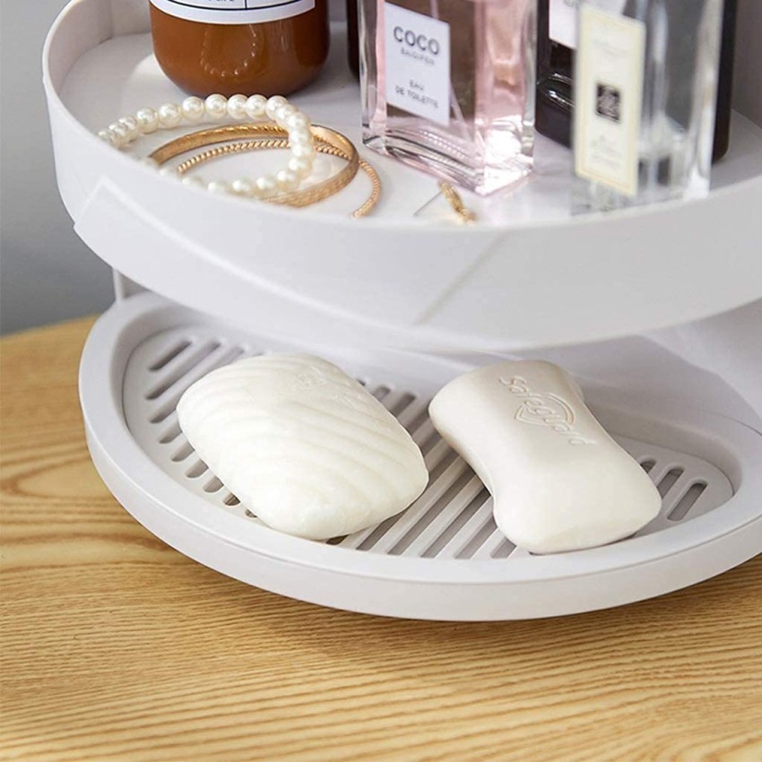 White 3-tiered Rotating Corner Shelf, Rotating Storage Corner