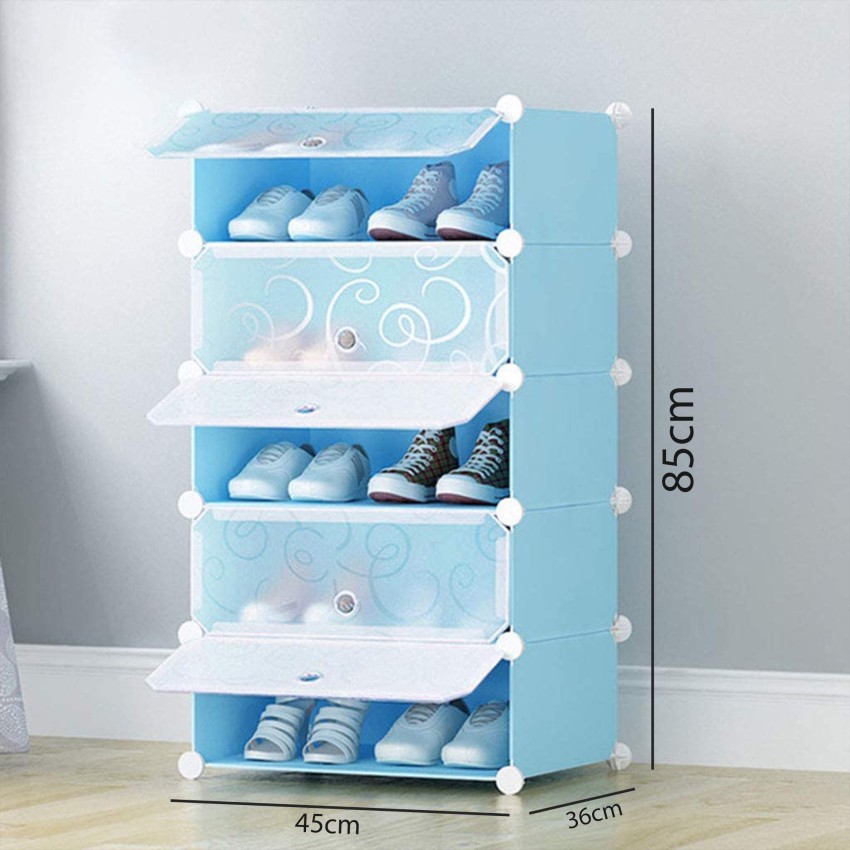 Plastic 5 Layer Foldable Shoe Rack, Free Standing, 4 Shelves