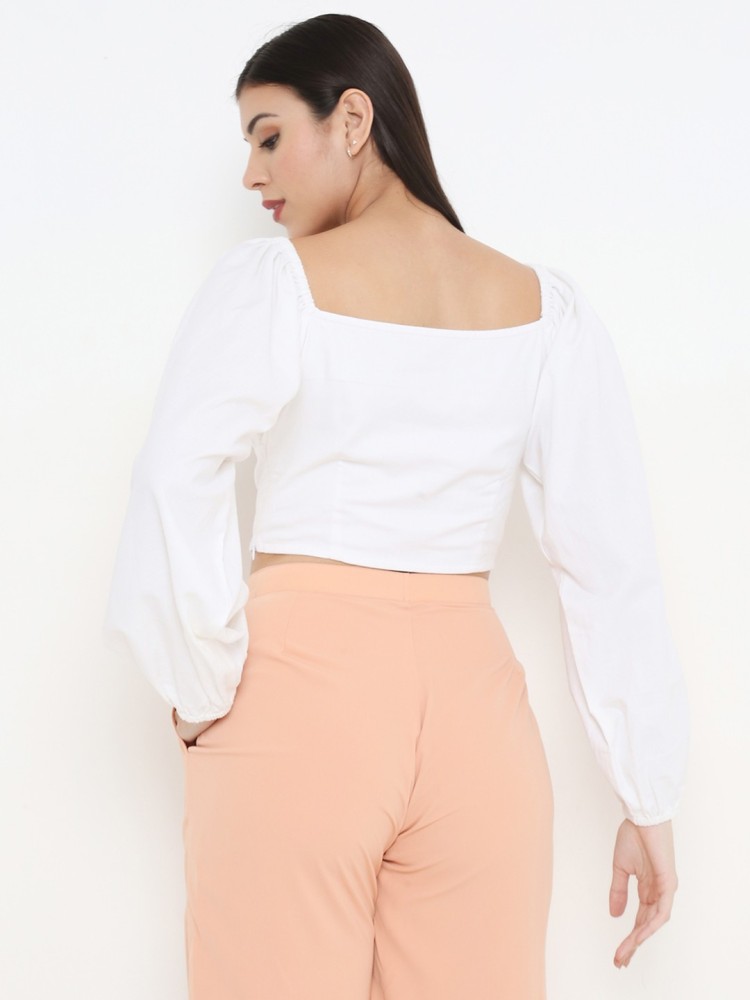 LABEL BY ANUJA Casual Solid Women White Top - Buy LABEL BY ANUJA