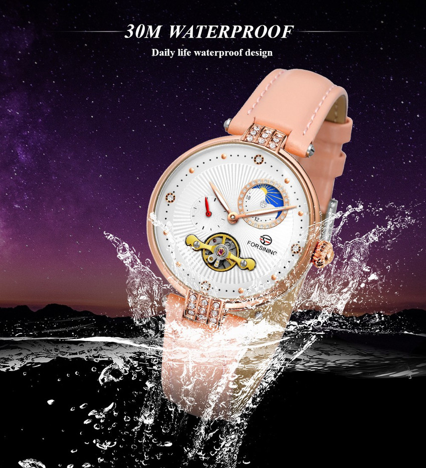 Forsining FSL8211 Rollexable Luxury Flying Tourbilion Moon Phase