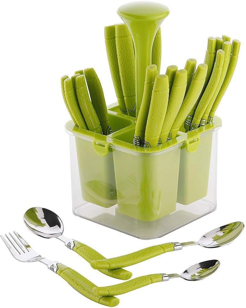 IMPULSE Oppo Green Cutlery Set with Storage Box / Spoon Set / Spoon Stand /  24Pieces Plastic, Stainless Steel Cutlery Set Price in India - Buy IMPULSE  Oppo Green Cutlery Set with