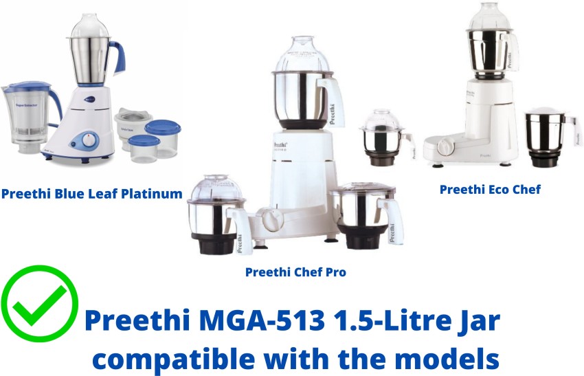 Preethi MGA 513 Mixer Jar for Eco Twin, Eco Plus/Chef Pro and Blue Leaf, 1.50-Liter, Silver