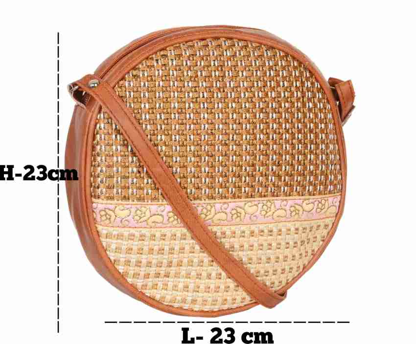 BATUTA HUB Brown Gold Sling Bag Jute round sling bag Brown Gold Price in India Flipkart