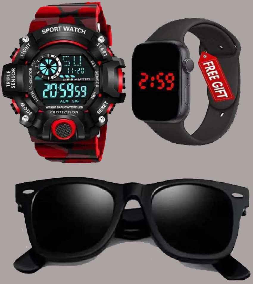 M John s RW FREE301 SUNFREEREDARMY Shockproof Multi Functional Automatic Red Color Army Strap Waterproof Digital Sports Watch for Men s Kids Watch for Boys Watch for Men PACK OF 1 Water Resistance Dig...