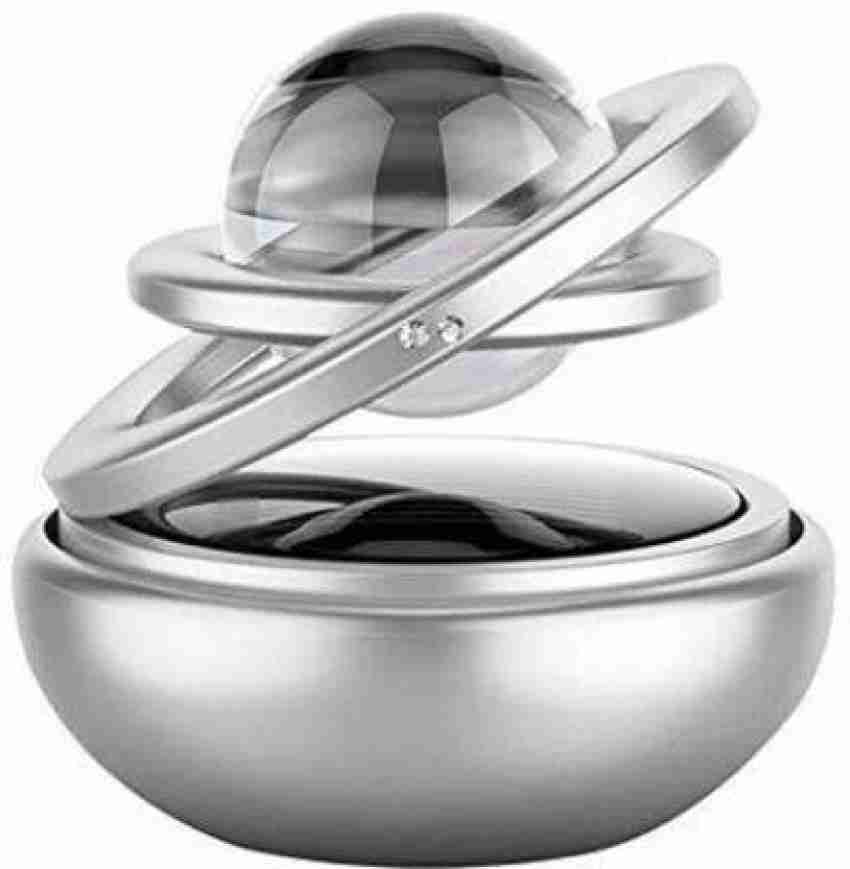 CCE Metal Car Solar Rotating Double Ring Silver with Glass Ball