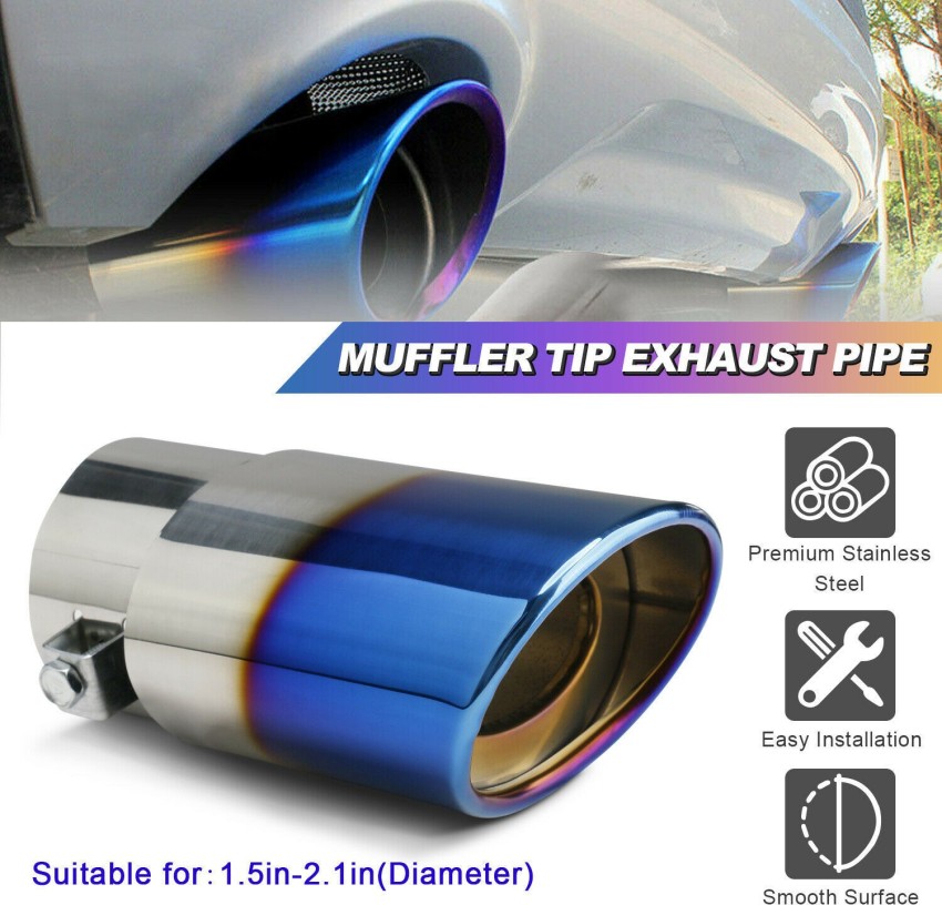 PECUNIA Universal Stainless Steel Exhaust Muffler Tip Pipe Car Oval Rear  Exhaust Straight TailPipe Muffler Modification Blue Burnt Car Silencer