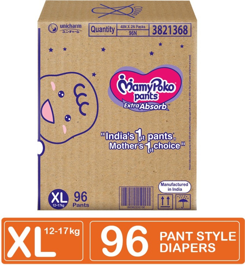 MamyPoko Pants Extra Absorb Diaper  Extra Large Size Pack of 96 Diapers  XL96  Dealsmagnetcom