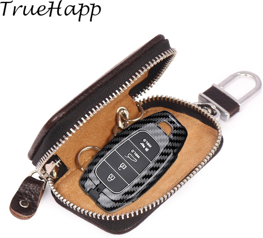 Genuine Leather Car Key Holder Zipper Keychain