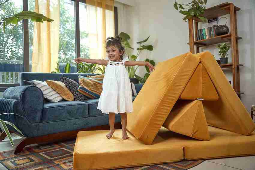 Tiny Explorer Cosmos Play Couch for Imaginative Kids Carnival Yellow 3 Seater Double Foam Fold Out Sofa Cum Bed Price in India Buy Tiny Explorer Cosmos Play Couch for Imaginative Kids