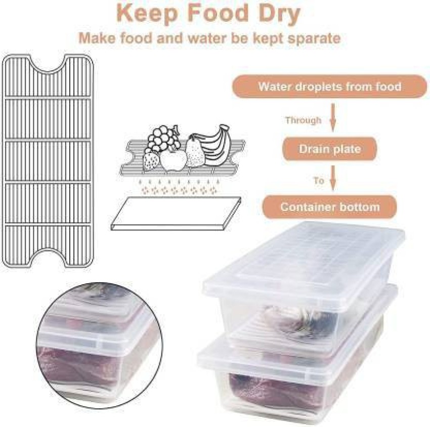 Buy NIPAN Fridge Storage Container, Vegetable Storage Box with Removable  Drain Plate & Lid Stackable, Food Storage Box for Storing Fish, Meat,  Vegetables, Fruits, Egg 1500 ml, Transparent (Set of 4) Online