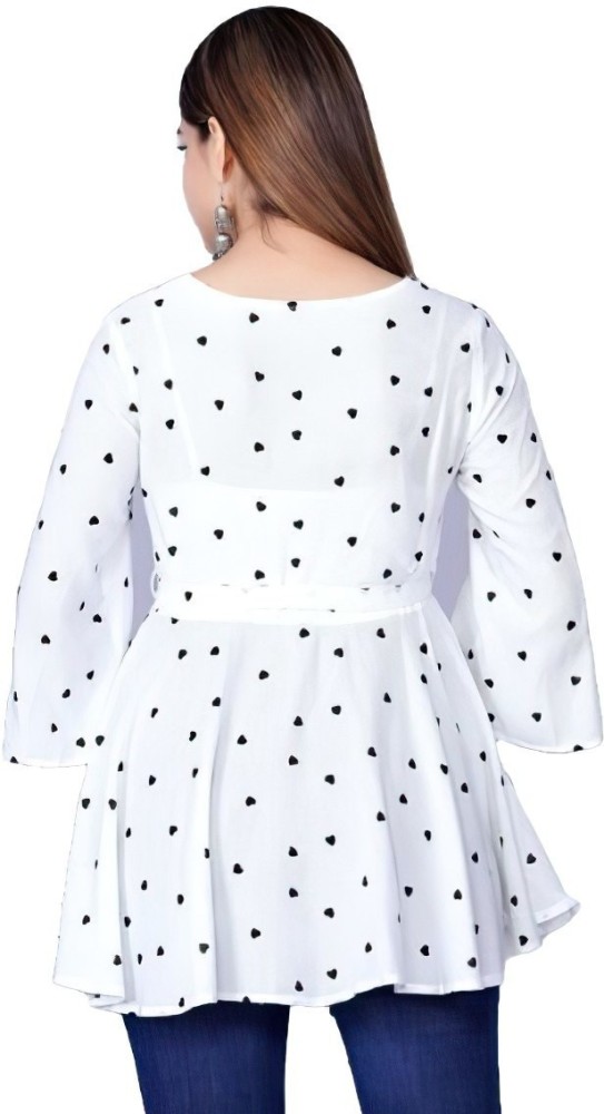 CAPE SLEEVE POLKA DOT BLOUSE - Black / White