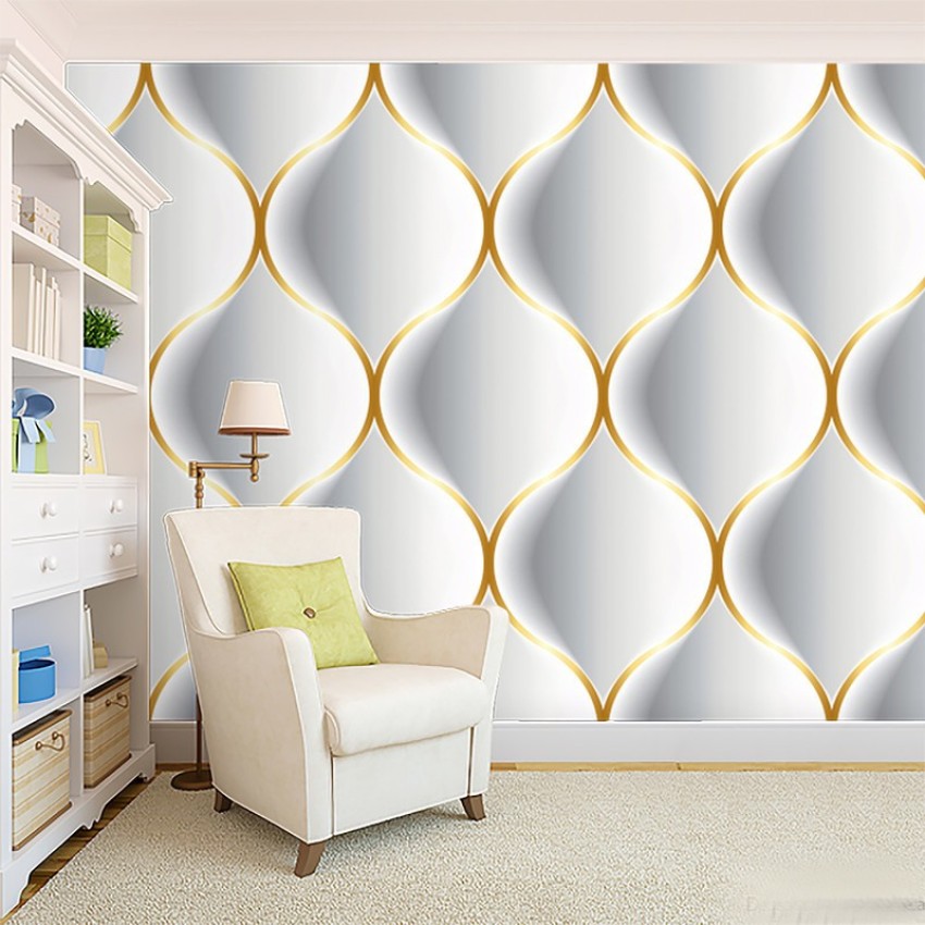 LUXURY Vinyl Dmask White golden Wallpaper Size 45X500