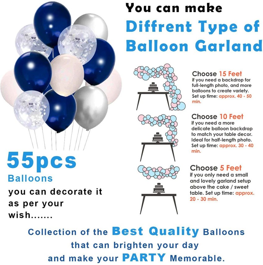 123 Navy Blue Balloon Garland kit,Silver Metallic Confetti And