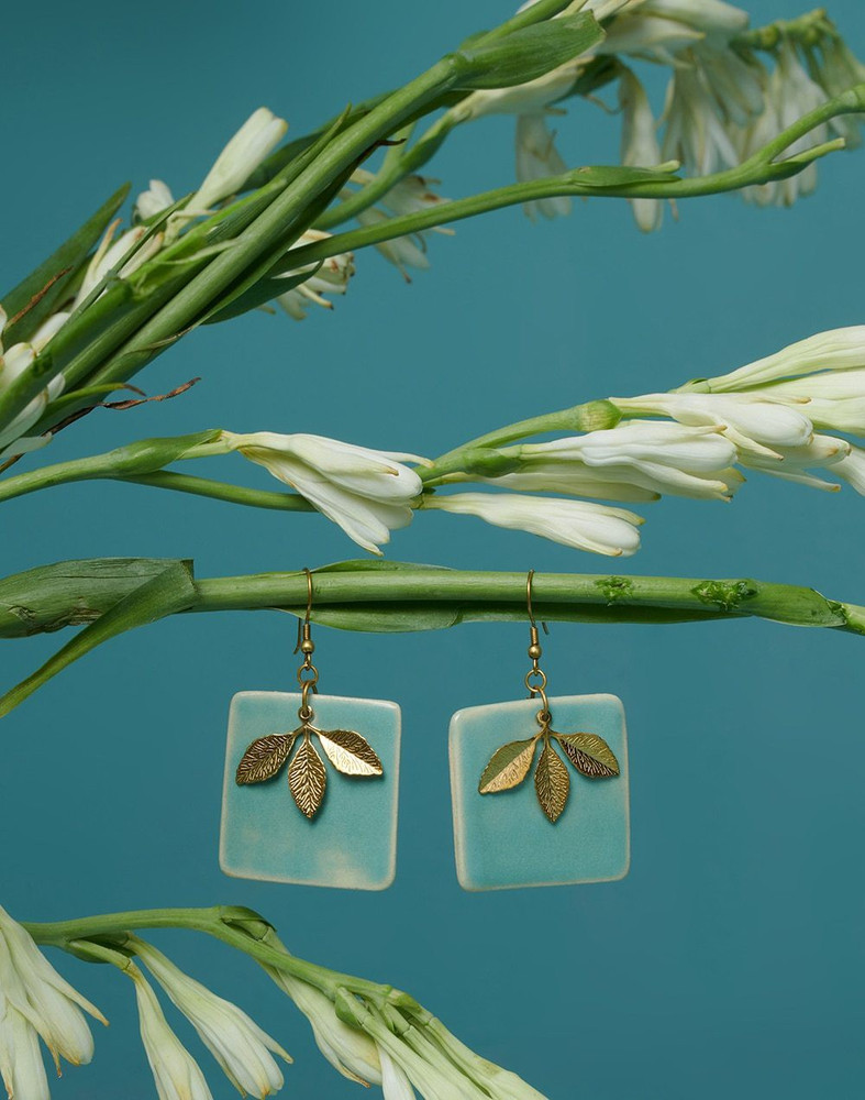 Flipkart Buy fabindia Ceramic Golden Dangler Earrings