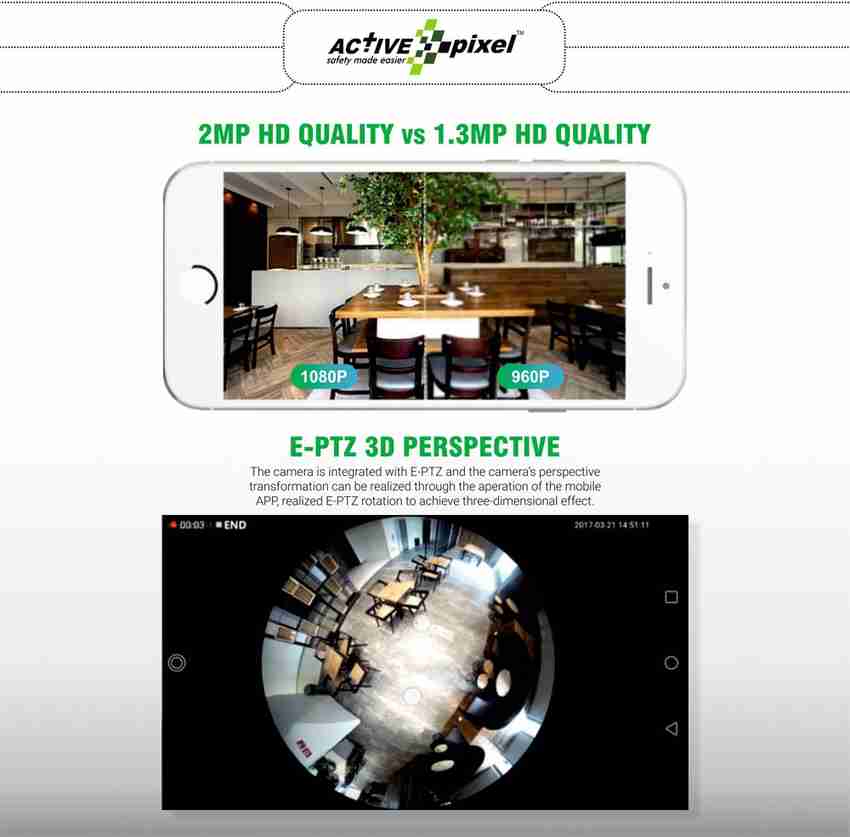 active pixel Wireless WiFi 360 Degree Fisheye Super HD View