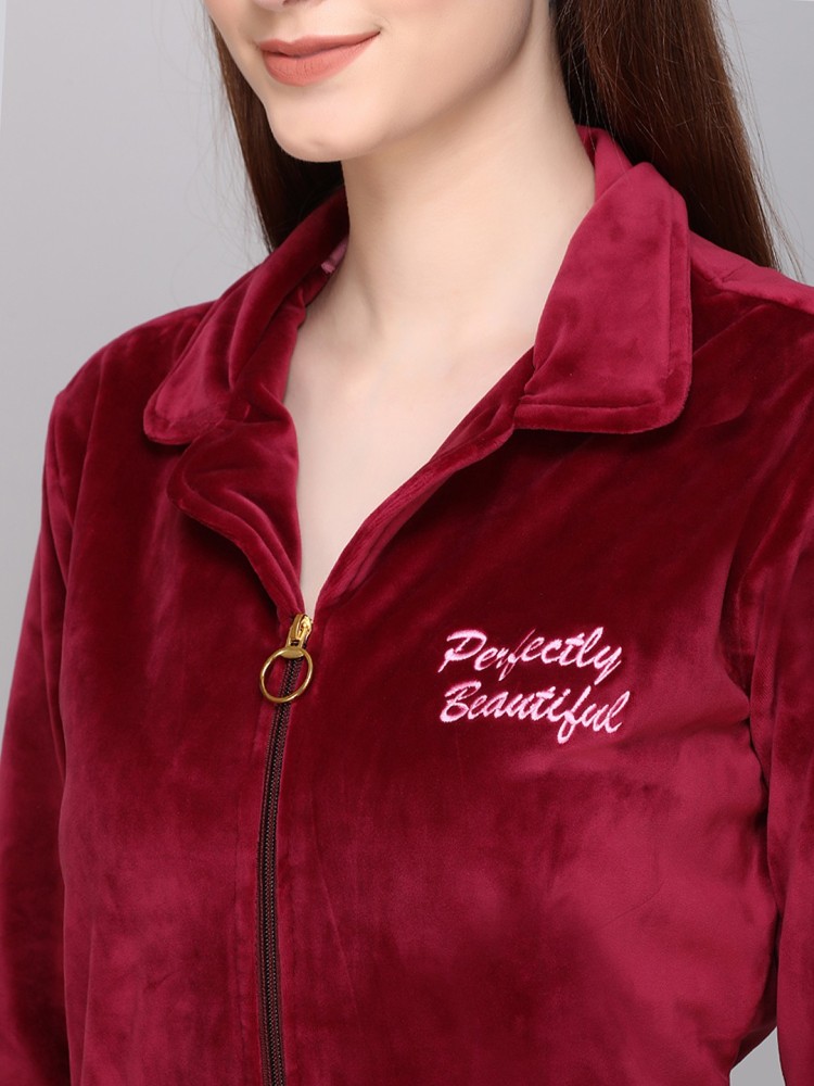 FNOCKS Regular Fit Velvet Track Suit for Women, Stylish Velvet Winter Wear  Night Suit with Pockets & Hoodie