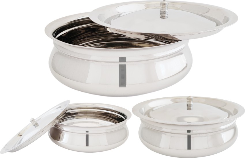 Stainless Steel Curry Biryani Pot Indian Serving Tope Patila Bhagona with  Lid