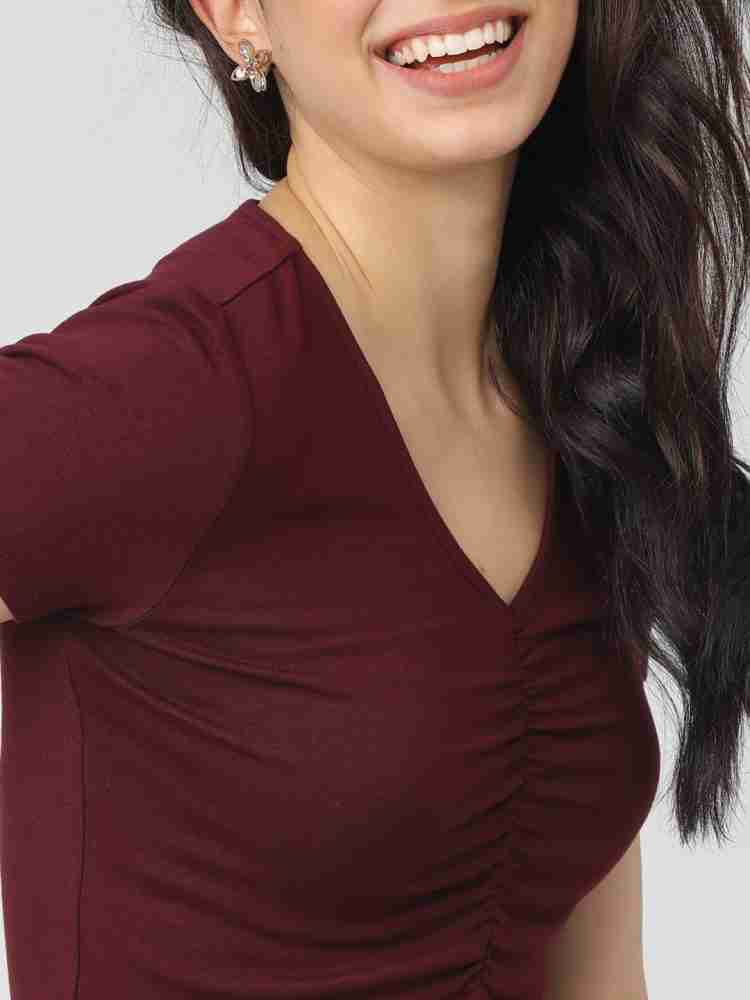 Tokyo Talkies Casual Solid Women Maroon Top - Buy Tokyo Talkies