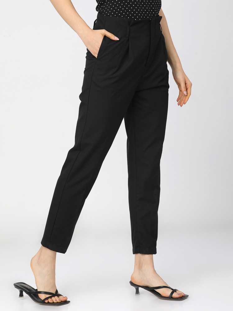 Buy ALLEN SOLLY Black Solid Polyester Regular Fit Womens Work Wear Pants   Shoppers Stop