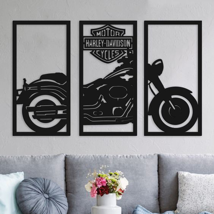 The Grandeur Harley Davidson Wooden Wall Art Pack of 3 Price in