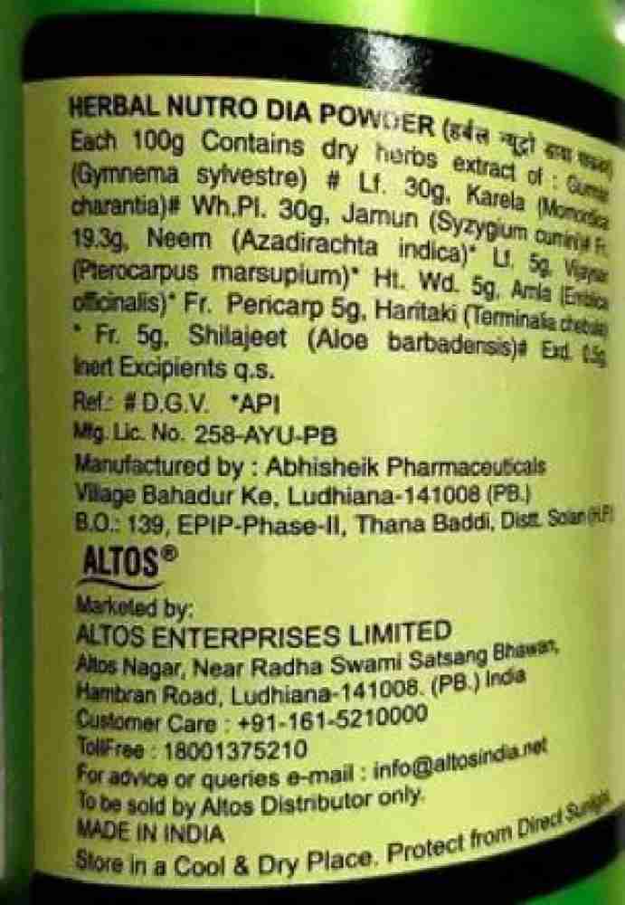 ALTOS Diabetes Package Stevia Drops 10ml Abhinol capsule 60cap Nutro Dia Powder 100g Price in India Buy ALTOS Diabetes Package Stevia Drops 10ml Abhinol capsule 60cap