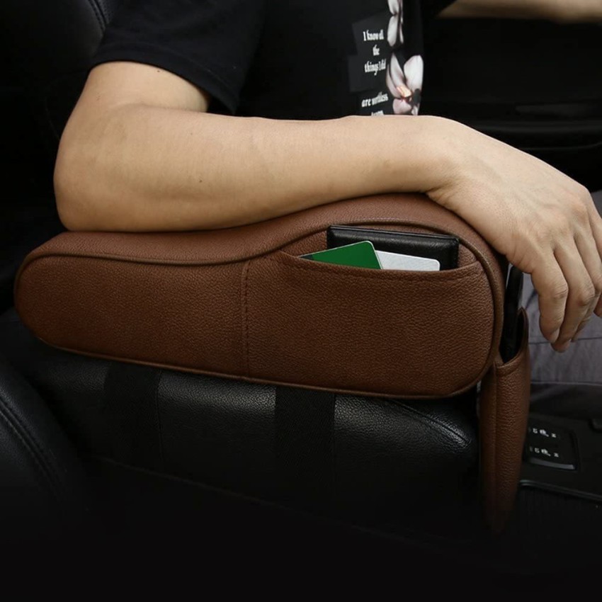 Automaze Center Console Armrest Thick Cushion,Soft Memory Foam PU Leather  Height Arm Rest Pad with Phone Pocket Storage Bag (With Front & Side  Pockets, Brown) Car Armrest Pad Cushion Price in India 