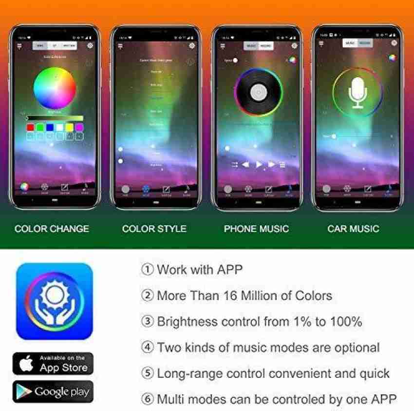 Automaze RGB App LED Car Atmosphere Interior Ambient Light With Optic Fibre  Cable, EL Neon Strip Lamp With Bluetooth App Control