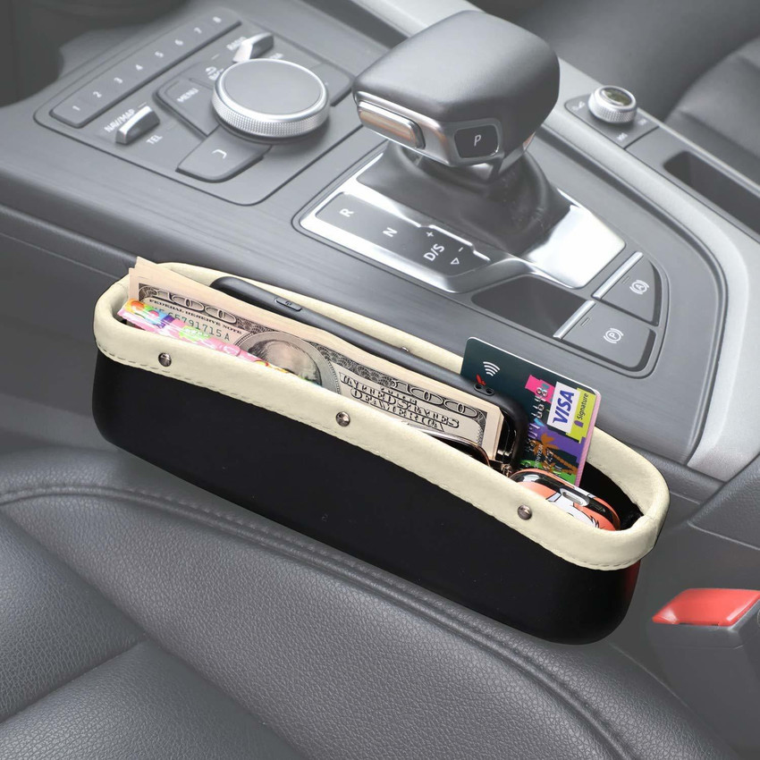 Automaze Seat Storage Pockets Box PU Leather Seat Gap Filler Organiser for Car Interior Car Side Seat Catcher