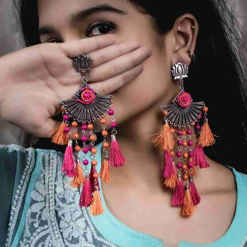Buy oneskyshop OSS Oxidised Pink Orange Tassel Earrings Alloy Tassel Earring Online at Best Prices in India Flipkart