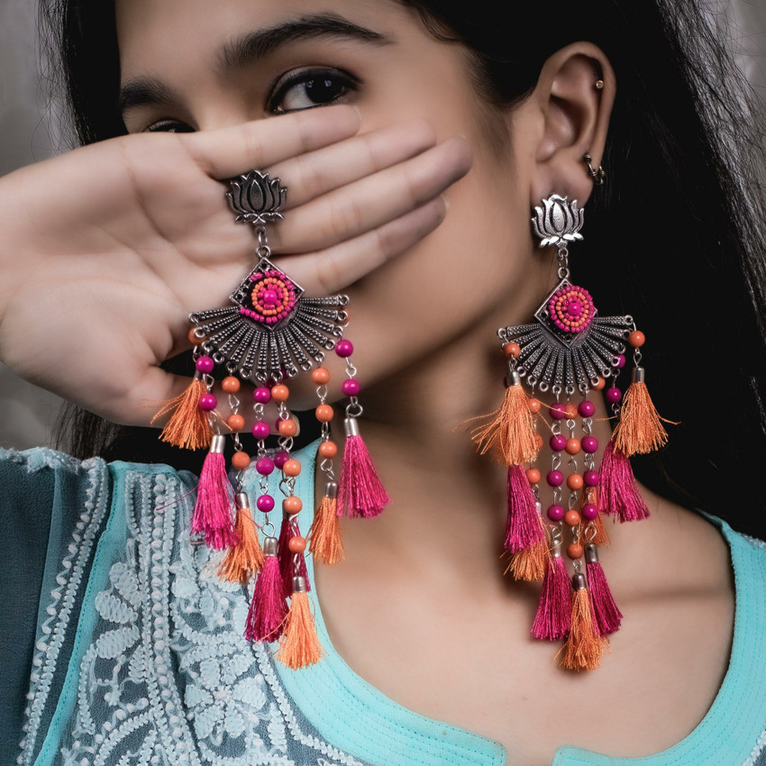 Flipkart Buy oneskyshop OSS Oxidised Pink Orange Tassel
