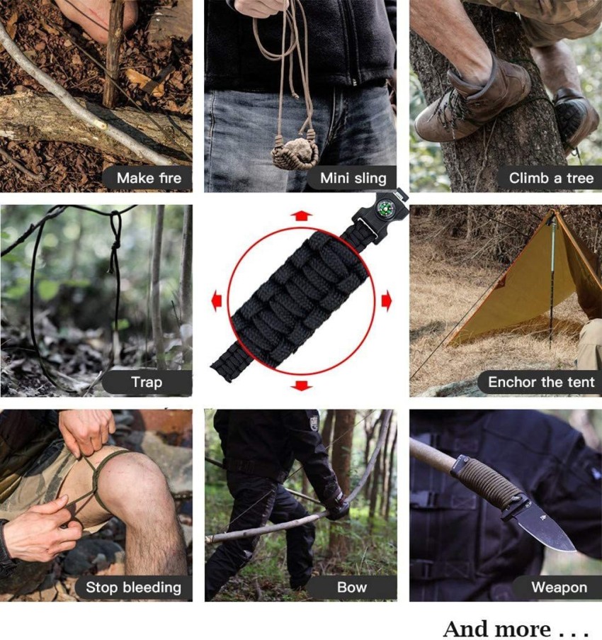 Survival Tactical Paracord Bracelets - Survival Kit - Hiking Gear- Strong,  Versatile Paracord Multitool - High Accuracy Compass, Whistle, and Fire