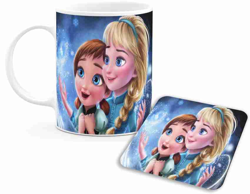 TrendoPrint Frozen Elsa Anna Cartoons With Coaster (Plate) Ceramic