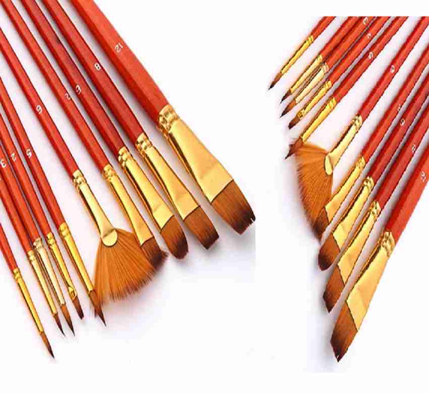 Painting Brushes Set of 12 Professional Round Pointed Tip Nylon