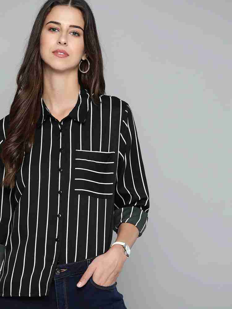 Womens black with white stripes top