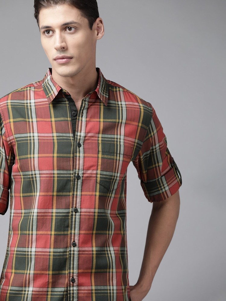 Roadster Men Checkered Casual Red Shirt - Buy Roadster Men Checkered Casual  Red Shirt Online at Best Prices in India