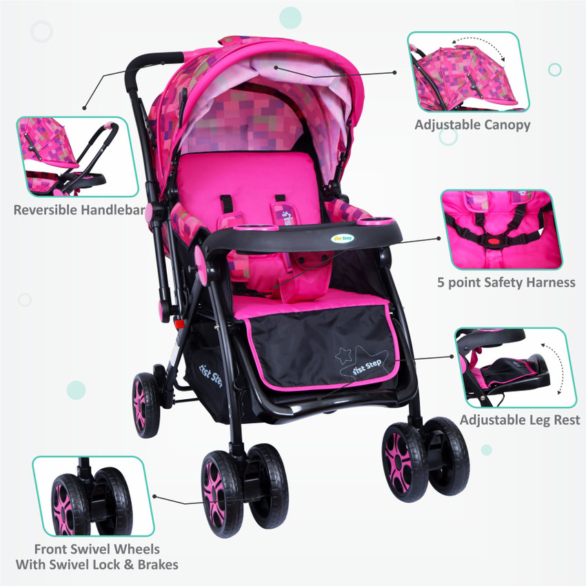 1st Step Grande Baby Stroller With 5 Point Safety Harness And Reversible Handlebar Stroller Buy Stroller in India Flipkart