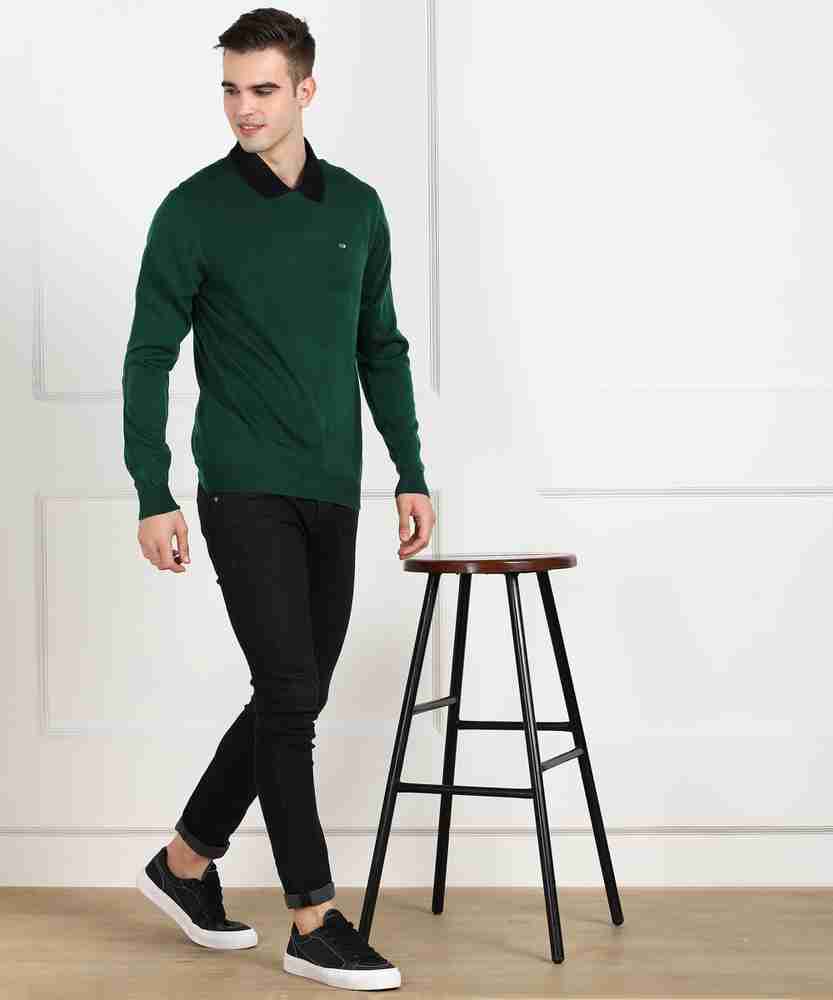 Arrow Sport Solid Round Neck Casual Men Green Sweater Buy Arrow