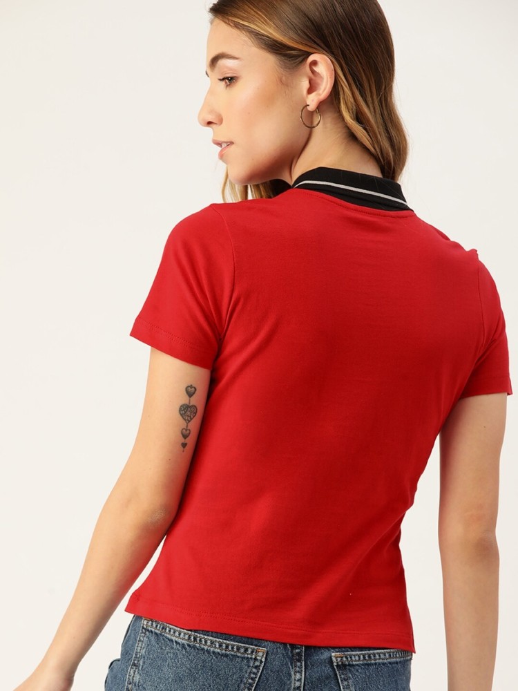 Dressberry Solid Women Polo Neck Red T-Shirt - Buy Dressberry Solid Women  Polo Neck Red T-Shirt Online at Best Prices in India