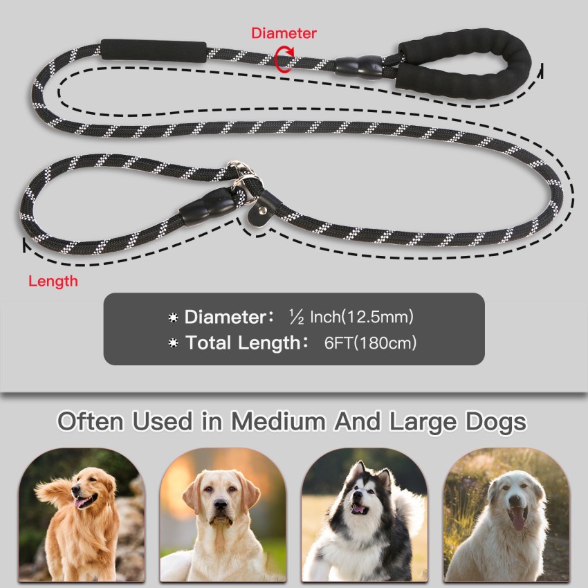 VamaLeathers British Style Slip Leash with Adjustable Stopper - Nylon Rope  with Leather Trimmings - Hand Crafted - Length - 5 Feet (Including Loop),  Thickness - 1 Cm 5 Feet Dog Cord