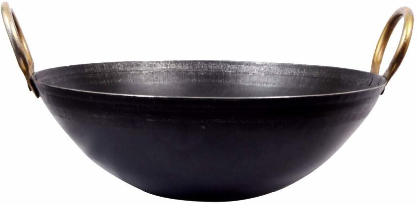 Traditional Indian Handmade Cast Iron Kadai Cooking Wok 11 inch