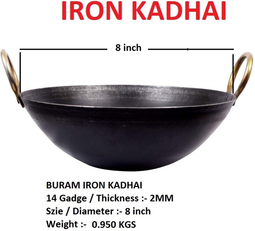 Set of 3 Iron Kadai Traditional Kadai Wok Size 8 1L, 10 2L, 123L  Traditional Indian Handmade Cast Iron Kadai Cooking Wok Cast Iron Wok 