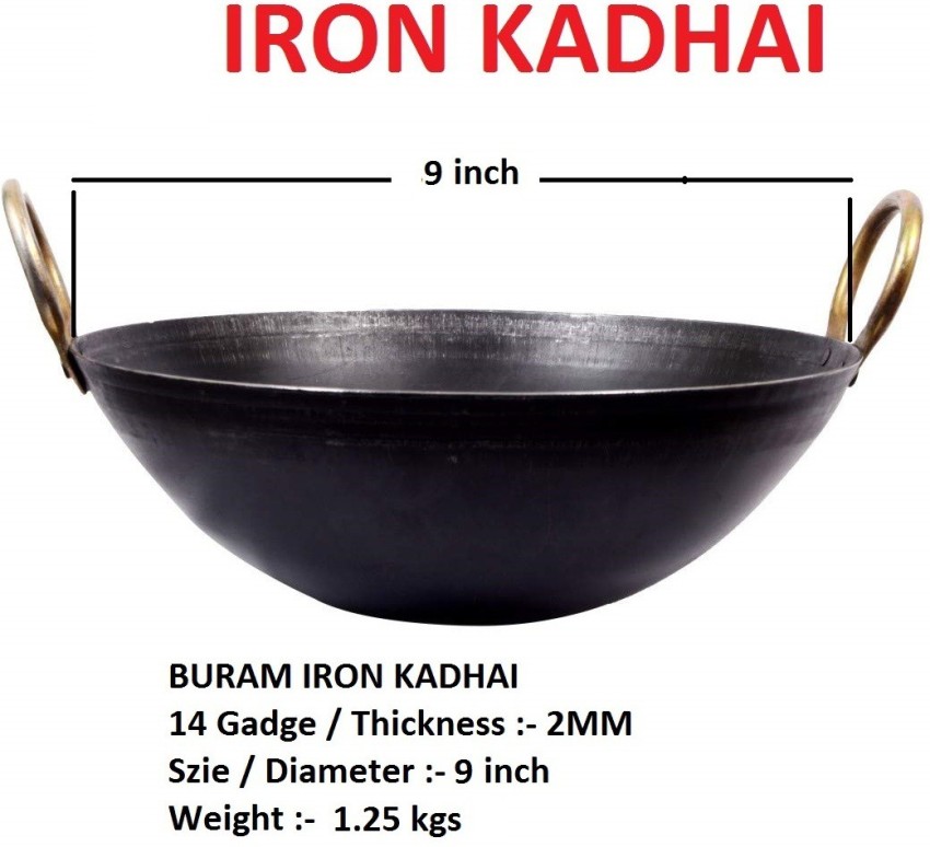 Set of 3 Iron Kadai Traditional Kadai Wok Size 8INCH (1L), 10INCH (2L),  12INCH(3L) Traditional Indian Handmade Iron Kadai Cooking Wok Cast Iron Wok