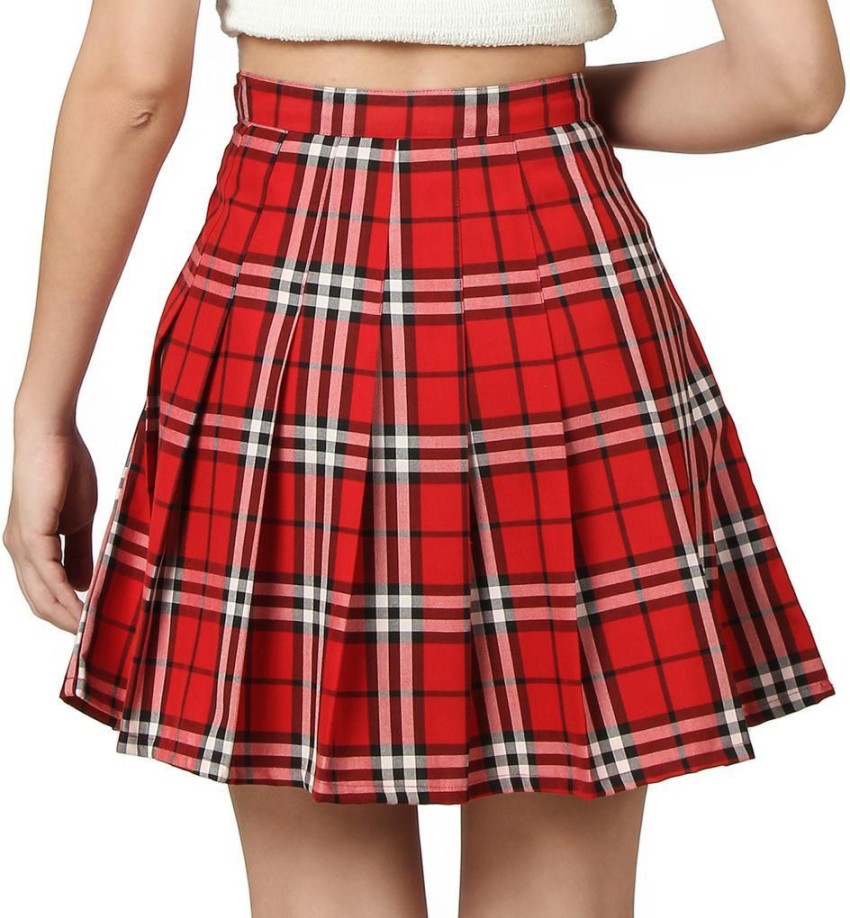 KLART Checkered Skirt | Skirt for Women | Pleated Skirt | Tennis Skirt |  Mini Skirt | Girls Skirts | Midi Skirt | Short Skirt | Skort (Red Check 